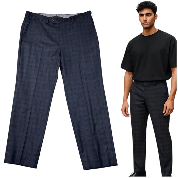 Ermenegildo Zegna 100% Wool Plaid Straight Leg Pants Mens 36x28 Preppy Old Money